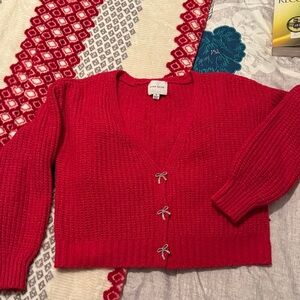 Red Knit Cardigan Sweater